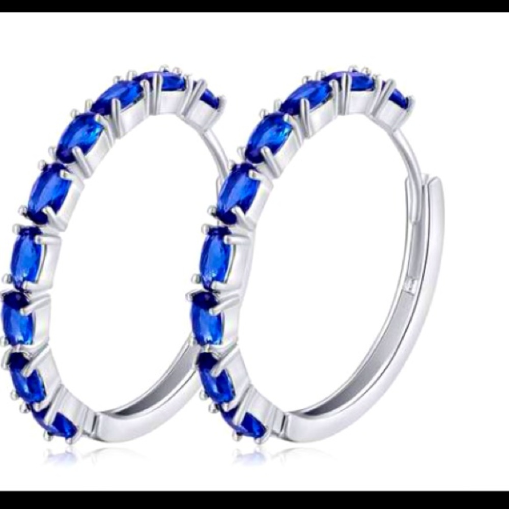 New Luxury Blue CZ Hoop Earrings in 18k white Gold Plated
